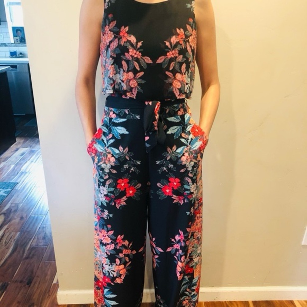 Bebe Floral Black Jumpsuit